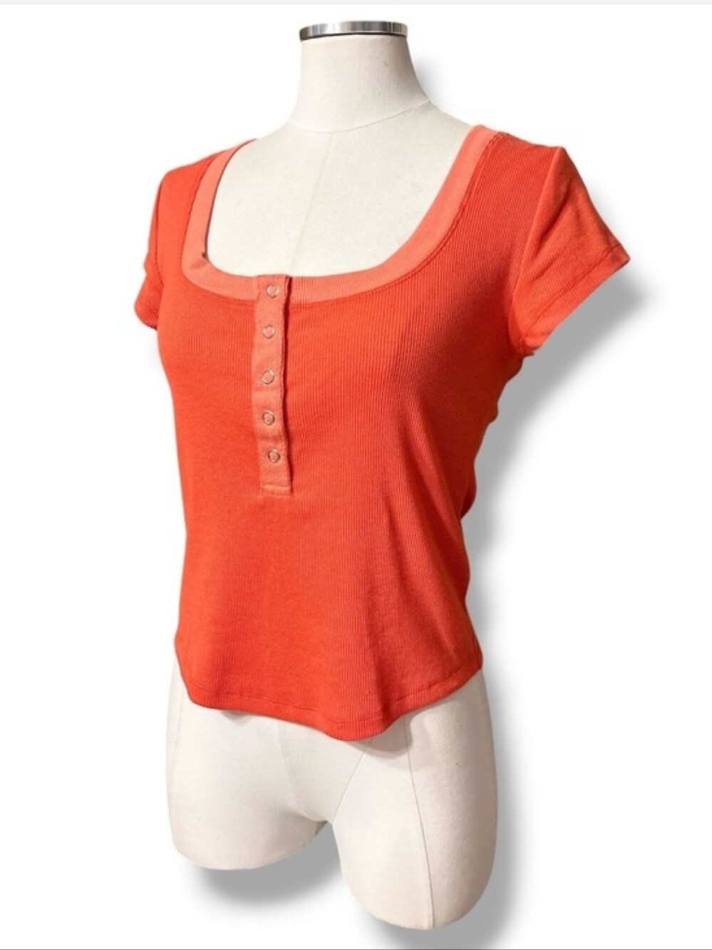 PILCRO x ANTHROPOLOGIE The Angie Short Sleeve Henley Top Orange Size Small